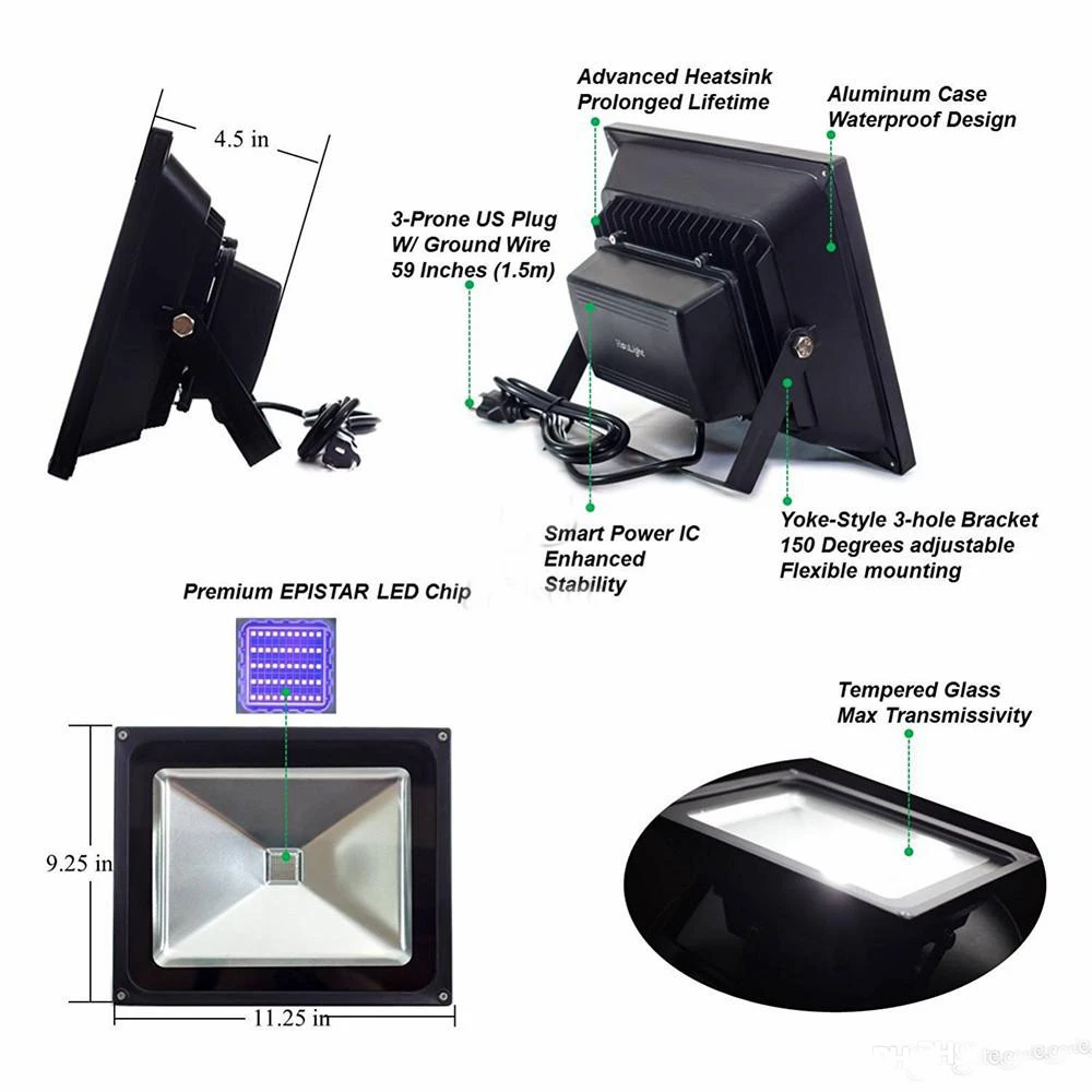 10 шт. Blacklight высокой мощности 10 Вт 20 Вт 30 Вт 50 Вт AC85-265V УФ светодиодный прожектор водонепроницаемый для вечерние в темноте Рыбалка аквариум