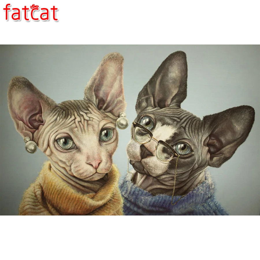 DIY Diamond Embroidery Sphynx Cat couple Full Square Diamond Painting,animal Cross Stitch,round Drill Mosaic diamond picture art