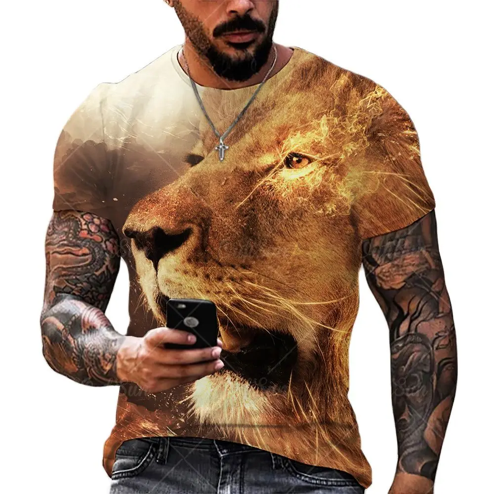 2021 New Fashion Cool T-shirt For Men’s 3D T-shirt Printing lion Short Sleeve Summer Shirt Printing T-shirt