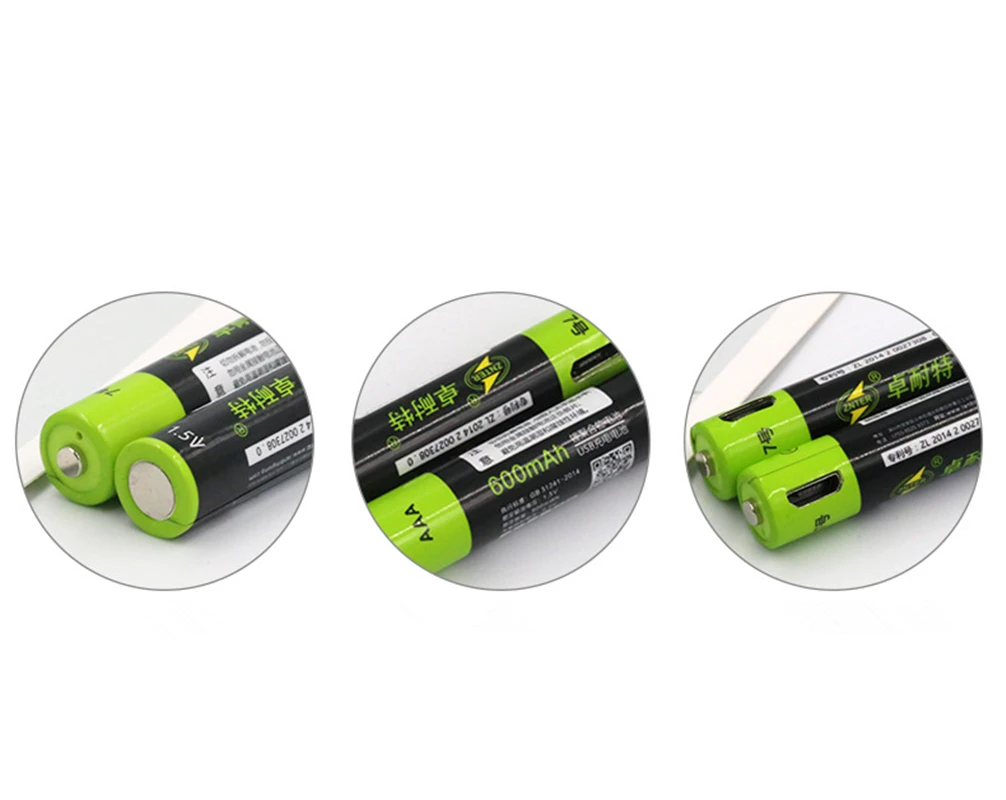 2 шт./лот ZNTER 1,5 V AAA перезаряжаемая батарея 600mAh USB перезаряжаемая литий-полимерная батарея Быстрая зарядка через кабель Micro USB