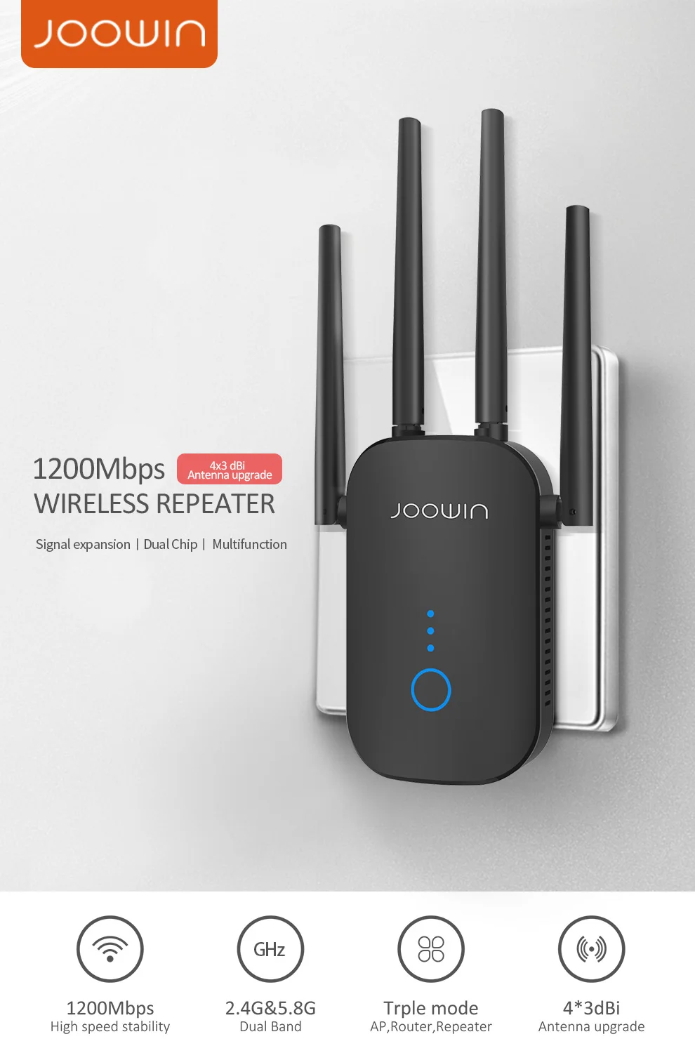 Joowin JW WR758AC 1200 Мбит/с высокоскоростной Wi Fi ретранслятор 2 4G & 5 8G двухдиапазонный