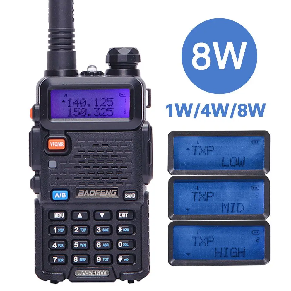 Baofeng UV-5R, 8 Вт, высокая мощность, 8 Вт, мощная портативная рация, дальность действия 10 км, VHF/UHF, Двухдиапазонная, двухсторонняя, радио, pofung uv5r, охота