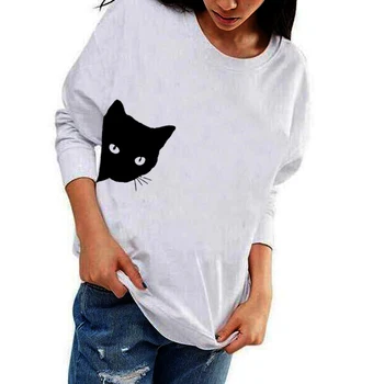 

Cat Harajuku Women Hoodies Winter New Fashion Top Sweatshirt Cotton Pullover Black White Cat Funny Graphic