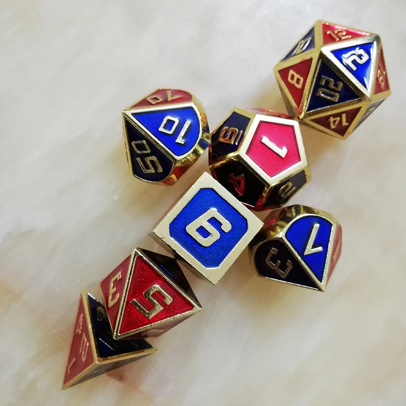 Игральные кости DND металлические РГП набор многогранных подземелий Дракон d20 10 6 8 12 настольные игры цинковый сплав смешивание Красный Синий цифровой узор в кости