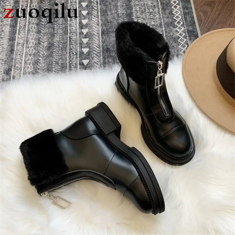 women's winter boots high-top platform shoes Martin boots female platform boots chunky Square heels black ladies boots
