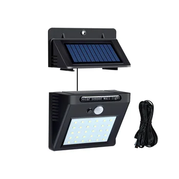 

30 led 500lm solar light split mount pIR motion 3 senser 4 PCS Solar Powered Lamps I 5M cable street wall lamp for deck garage