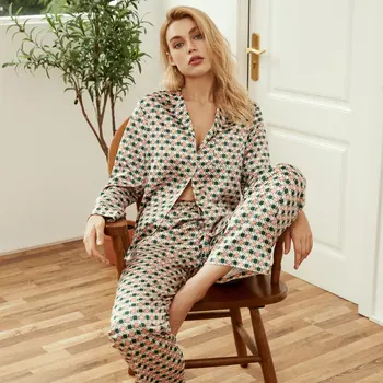 

Pajamas Set Autumn Women Sleepwear Long Sleeve Tops+Pants Solid Color Home Wear Outfits 2020