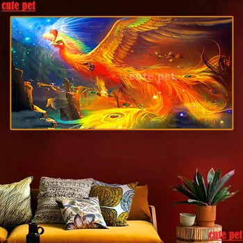 

large DIY Fire Phoenix Diamond Painting Full Square Round Drill Diamond Embroidery Rhinestone 5D CrossStitch Mosaic Home decor