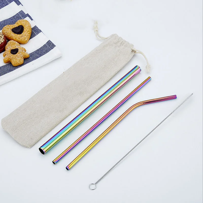 

5Pcs Reusable Straw 304 Stainless Steel Straw Metal Smoothies Drinking Straws Set with Brush & Bag Eco-Friendly Dropshipping