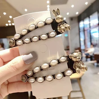 

High Quality Luxury Bling Crystal Pearl Cute Bear Hair Clips Hairband Bobby Pins Barrette Hairpins Headdress Beauty Accessories