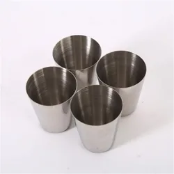 Set of 4 Polished Mini Stainless Steel Shot Glasses with Leather Cover Bag for Home, Kitchen, and Bar Use (30ml each) (4pc no bag)