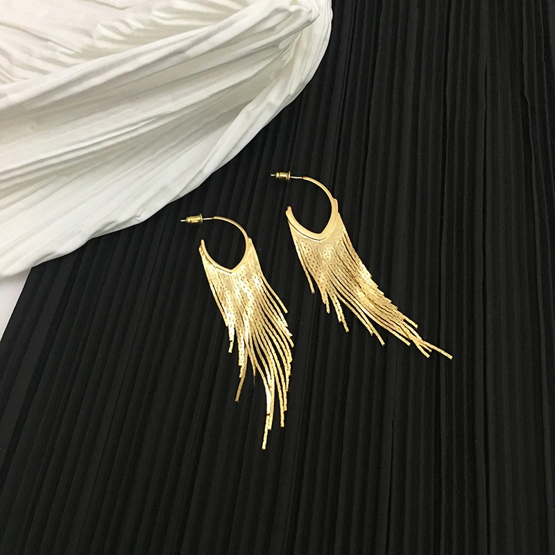 Peri'sBox Minimalist Long Tassel Dangle Earring Flat Irregular Open Hanging Earrings Vintage Punk Trendy Drop Earrings For Women