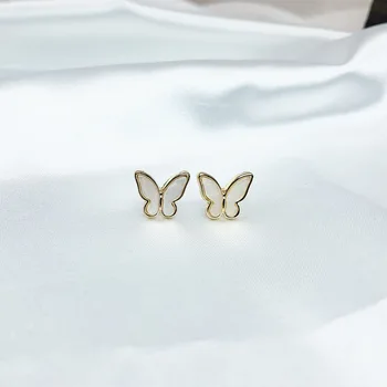 

Butterfly Wing Earrings Mini Delicate Fairy Shell Pearl Butterfly Stud Earrings Female S925 Silver Needle Earless Ear Clip