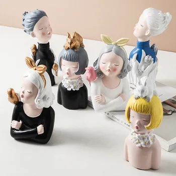

Moden Girl Resin Statue Art Gift Salon Sculpture Ornaments Home Decor table decoration crafts birthday gifts wedding