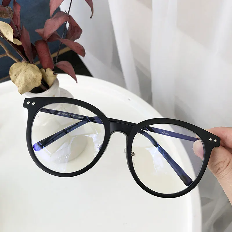 Модный синий светильник, очки, поддельный бренд Dessigner, большие круглые игровые очки, черная оправа для очков, женские и мужские очки с заклепками, Популярные