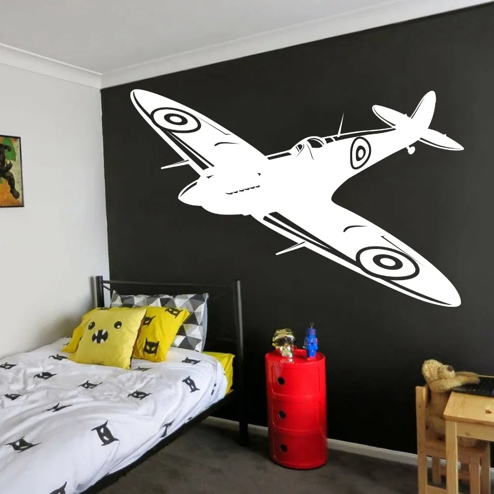 Spitfire Jet  Wall Decal Kids Room British Fighter WW2 Aircraft Plane Airplane Biplane Wall Sticker Military Vinyl Bedroom Decor (3)