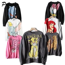 Womens sweatshirts Hoodies Black Pink harajuku cartoon Print Women Hoodies Long Sleeve O Neck Ladies Sweatshirt Casual Pullover