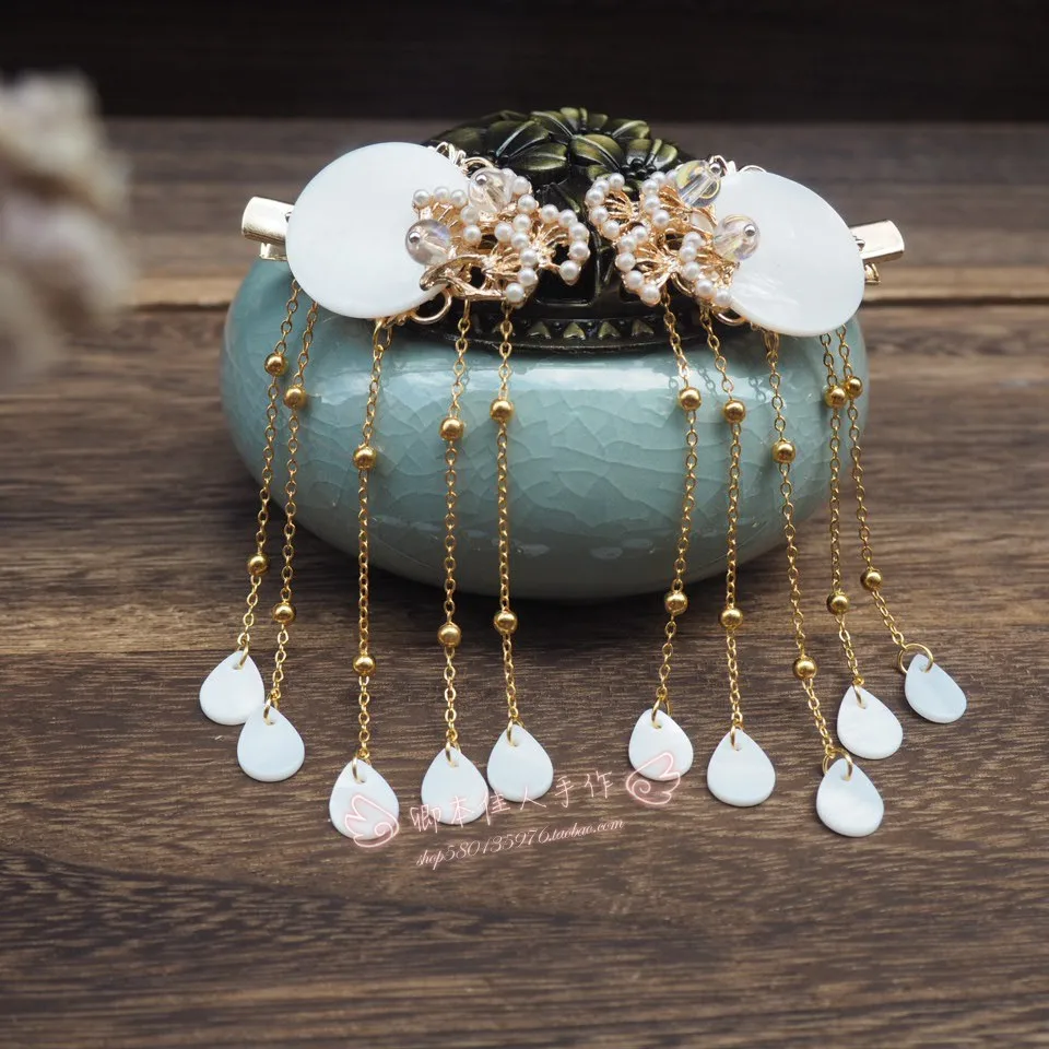 A pair Gold Древний стиль Hanfu аксессуары для волос Костюм Тиара Классическая Длинная кисточка шпилька оболочка шаг встряхнуть зажим для волос ручной работы головной убор - Цвет: A pair Gold
