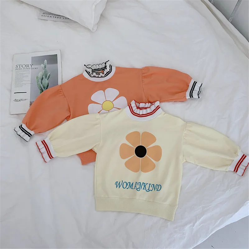 

2019 Autumn New Arrival Girls Long Sleeve T Shirt Kids Chrysanthemum Printed T Top Girls Shirt