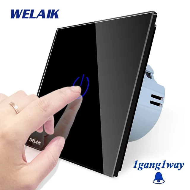 Welaik хрусталя панели переключателя белый настенный выключатель ЕС дверной звонок сенсорный выключатель света 1Gang1Way AC110~ 250 В a1911MLCW/b - Цвет: Black Power