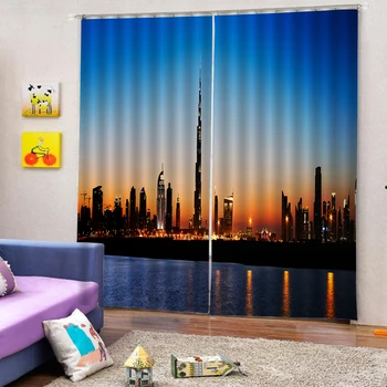 

Night view of Dubai city 3d Printed Blackout Curtains Drapes Bedroom Window Curtains For Living Room Thick Curtains For Kitchen