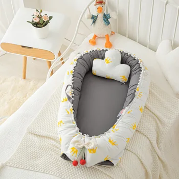 

Baby Nest Bed with Pillow Portable Crib Travel Bed Infant Toddler Cotton Cradle for Newborn Baby Bed Bassinet Bumper