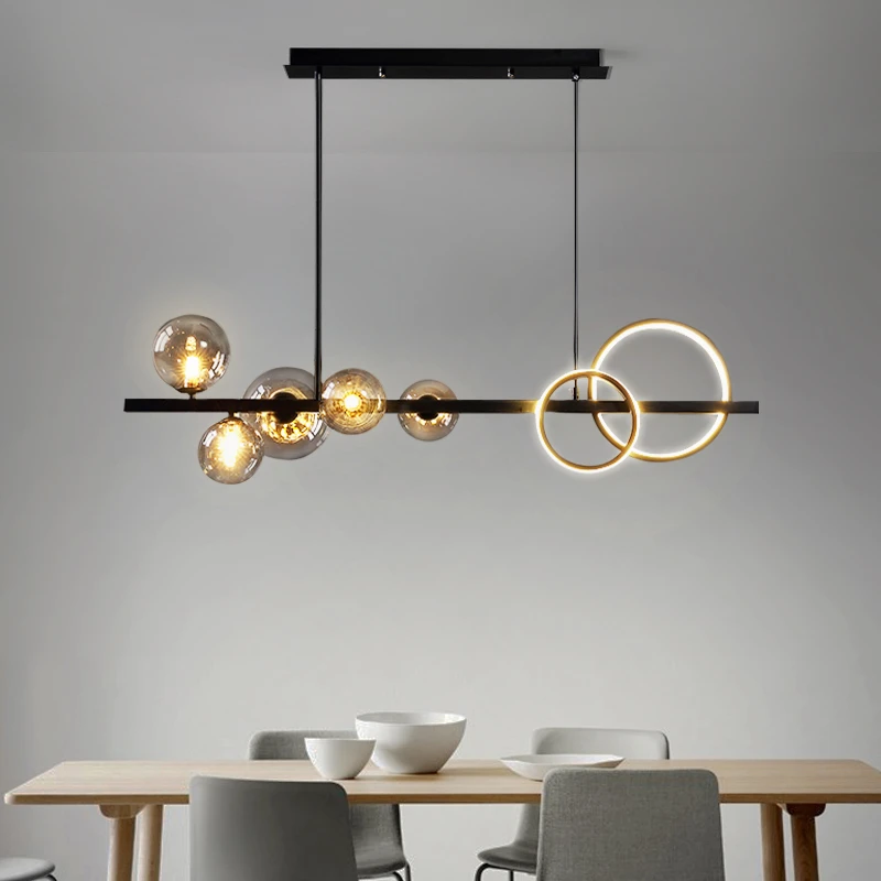 wagon wheel chandelier Black Pendant Light For Home Kitchen Dinning Room Table Nordic Glass Hanging Lamp Gold LED Ceiling Chandelier Smoky Gray Bulb kitchen chandelier