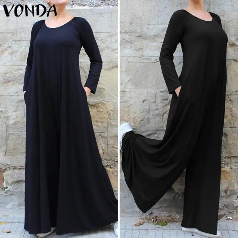 VONDA Women Wide Leg Pants Bohemian Solid Playsuits Long Sleeve Plus Size Oversall Casual Loose Rompers Womens Jumpsuits S-5XL VONDA Women Wide Leg Pants Bohemian Solid Playsuits Long Sleeve Plus Size Oversall Casual Loose Rompers Womens Jumpsuits S-5XL