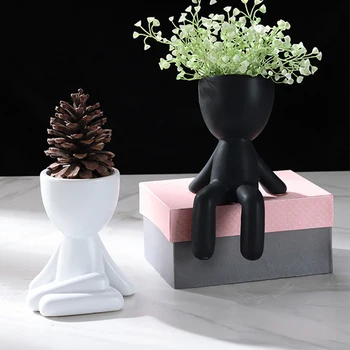 

NEW Creative Nordic White Ceramic Abstract Figure Black Character Flower Pot Suculent Pot Planter Garden Home Decoration Man Pot