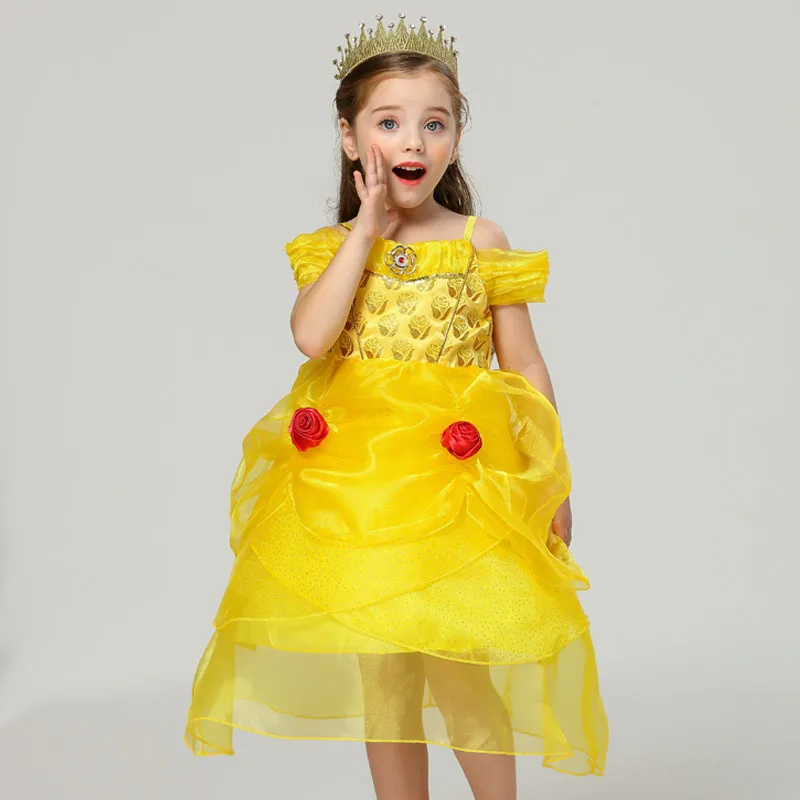 Velet Green Merida/Cinderell/Belle/Рапунцель; платье принцессы для девочек; robe fille; Детские платья для девочек; костюм принцессы для костюмированного представления