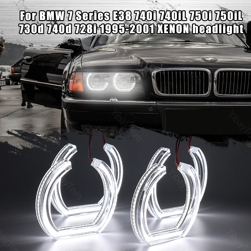 

For BMW 7 Series E38 740iL 750iL 728i 1995-2001 XENON Headlight Car Styling High Quality DTM Style White Crystal LED Angel Eyes