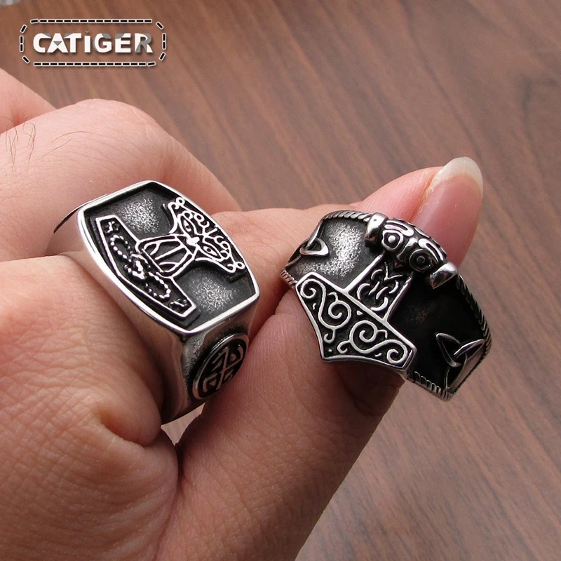 316L Stainless Steel New Viking Ring  Mjolnir Thor Hammer Celtics Knot Rings Men's Nordic Amulet Jewelry 4