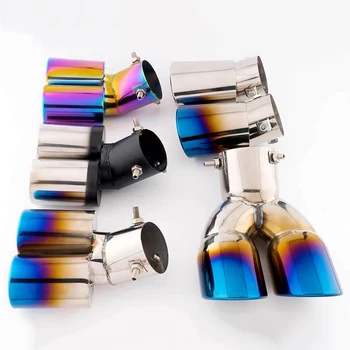 

Car Auto Round Exhaust Muffler Tip Stainless Steel Exhause 1 to 2 Dual Pipe Chrome Trim Modified Car Rear Tail Throat Liner