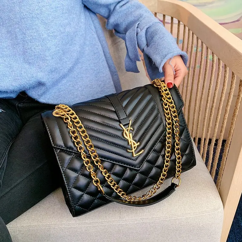 

New Lady Bag Rhombus Embroidery Thread Soft Texture Chain Bag Fashion One-shoulder Envelope Bag