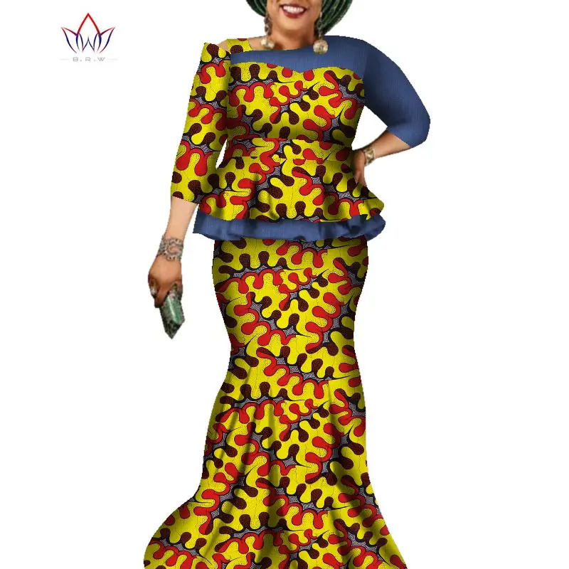 Традиционная африканская одежда Дашики юбка "Анкара" костюм элегантный многоразовая одежда печать Работа Юбка Набор o-образным вырезом Женская одежда WY5785 - Цвет: 7