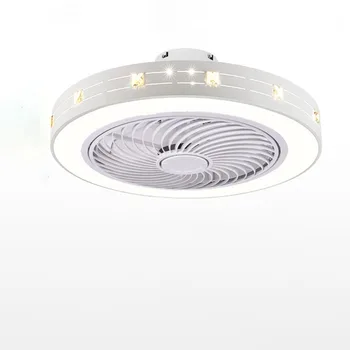조명이 있는 모던 천장 선풍기, 흰색 페인트 철 아크릴 LED 팬, 조도 조절식 침실 거실 팬 램프, 원격 제어