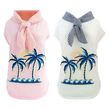 

Spring Summer Dog Vest Pets Puppy Coconut Tree Embroidery Vest Cotton Breathable Pet Shirts for Small Puppy Dogs