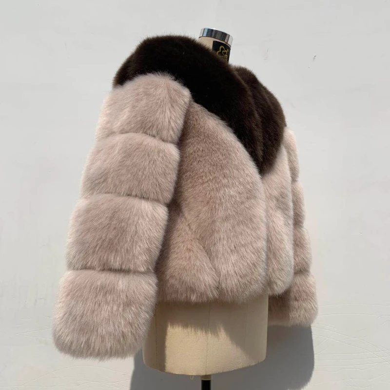 Модная женская Роскошная Лоскутная куртка из искусственного лисьего меха, зимнее уличное пальто с v-образным вырезом, утолщенная теплая верхняя одежда, повседневное пушистое уютное пальто