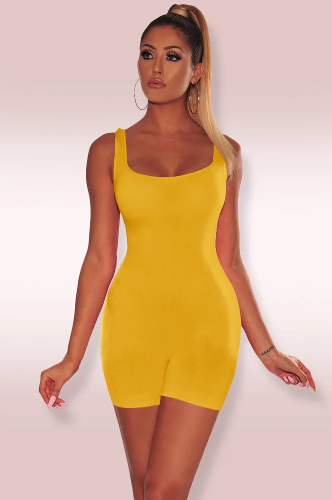 BOOFEENAA, сексуальный женский комбинезон, шорты, открытая спина, бодикон, новинка, комбинезоны для женщин, неоновая одежда, уличная одежда, C36-H46 - Цвет: Цвет: желтый