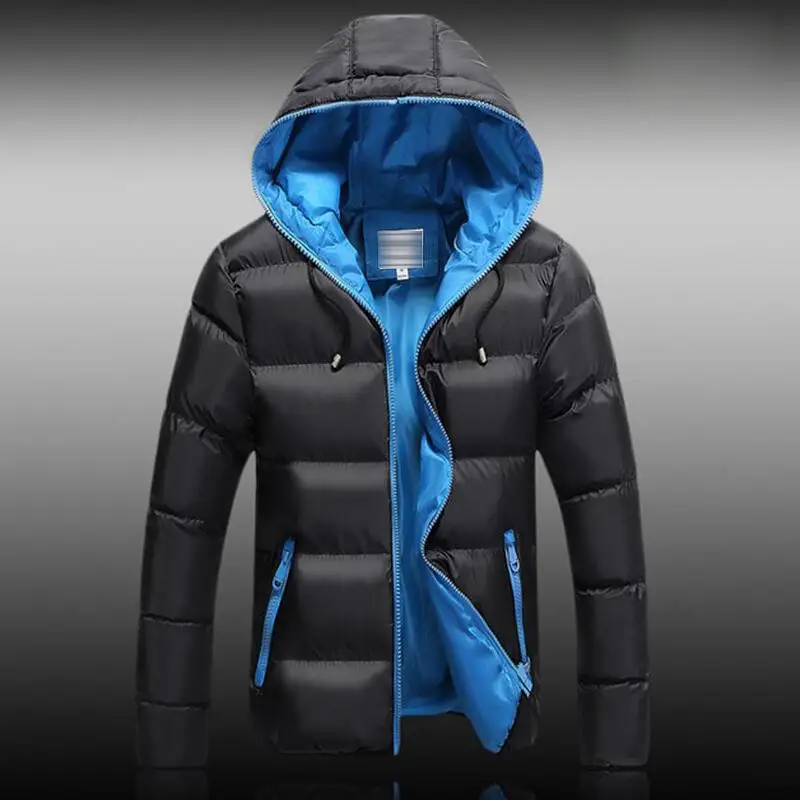 5XL Мужская Зимняя Повседневная Новая Толстая стеганая куртка с капюшоном на молнии, тонкие мужские и женские пальто, Мужская парка, теплая верхняя одежда - Цвет: Black Blue