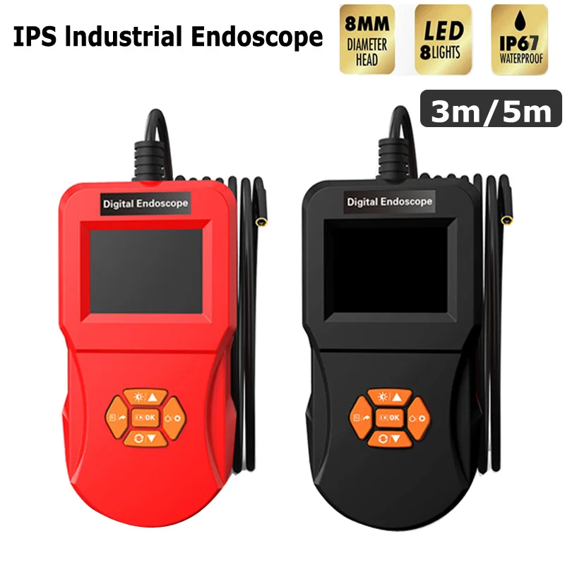 8MM Lens Screen inspection endoscope camera waterproof borescope 2.4 inch 3m/5m HD TFT IPS Screen camera Industrial inspection