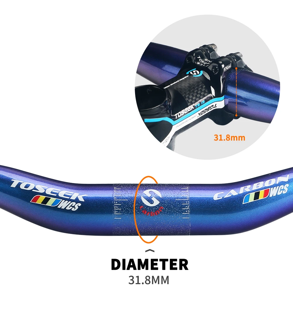 TOSEEK WCS Mtb Carbon Lenker Fahrrad Lenker 31.8*580-760mm Blenden Blau Zu Lila Lenker Für Berg fahrrad Zubehör – Detail 10