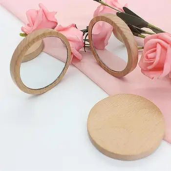 

2PCS Elm Mini Size Makeup Mirror 6.5cm 7.5cm Round Portable Pocket Mirror