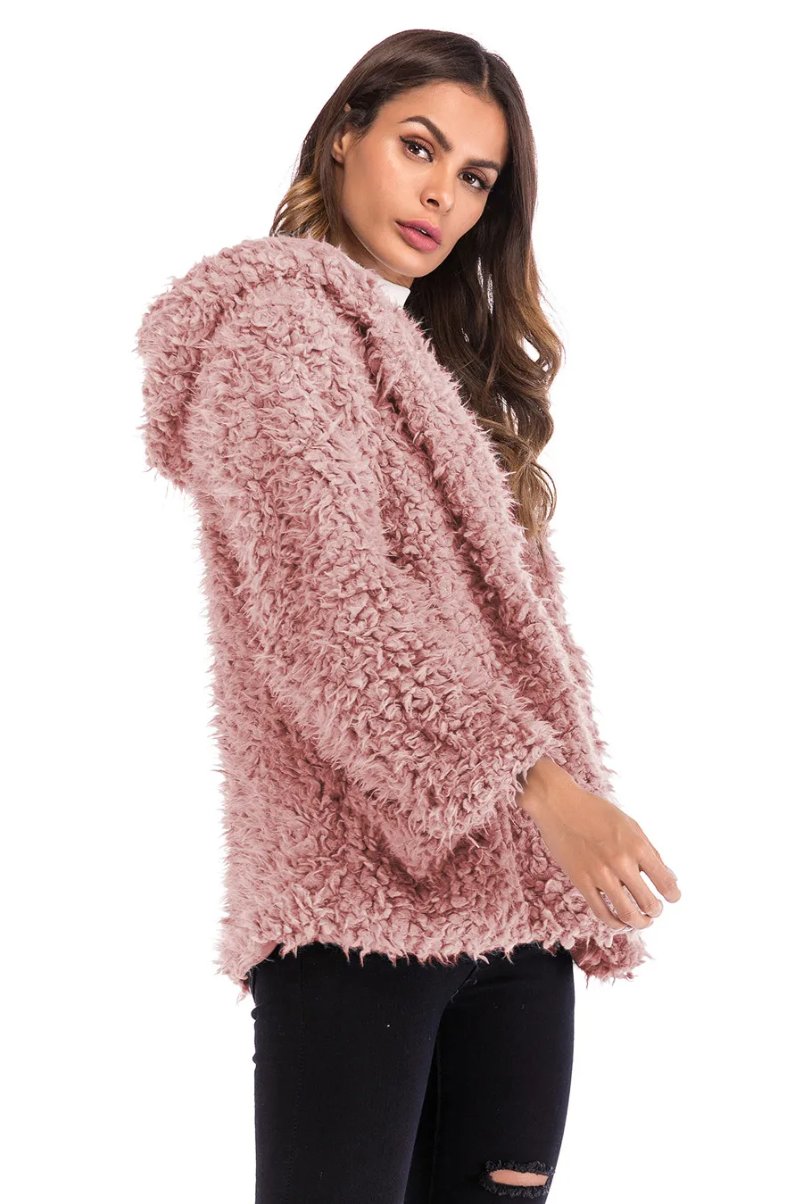 Casual Autumn Winter Teddy Coat Women Long Sleeve Pocket Loose Fluffy Jacket Warm Faux Fur Coat 2019 Short Hooded Overcoat  (24)