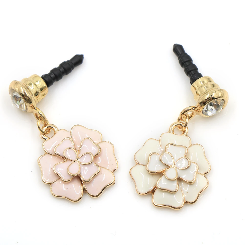 Lovely Camellia Flower Anti Dust Stopper Earphone Jack Plug Cap For Moblie Phone 3.5mm dust plug