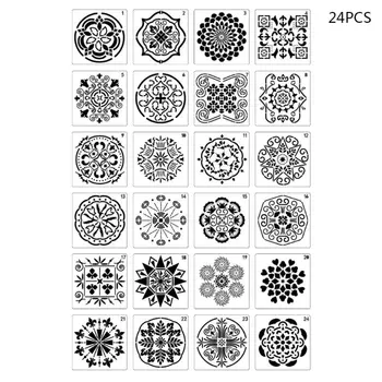 

24pcs/set Mandala Drawing Template Stencil Wall Painting Embossing Scrapbooking DIY Diary Decorative