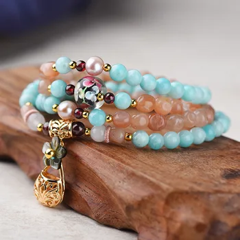 

Stone Sun Stone Three Rings Hand String Ancient Wind and Fortune Bag Jewelry Women Personality Temperament With Jewelry
