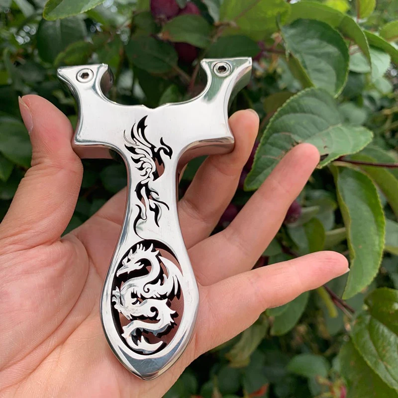 

New Style Dragon and Phoenix Pattern Flat Rubber Band Slingshot Stainless Steel Material Outdoor Competitive Strong Catapult
