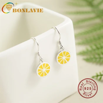 

BONLAVIE Yellow Lemon S925 Silver Earrings Fruit Earrings Creative Fresh Women Earings Fashion Jewelry