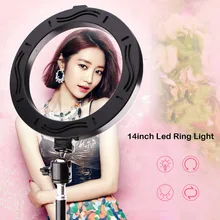 Светодиодный кольцевой светильник для селфи 14 дюймов 3200-5600K с регулируемой яркостью светильник ing для Youtube видео светильник с 1,6 м штативом держатели для телефонов